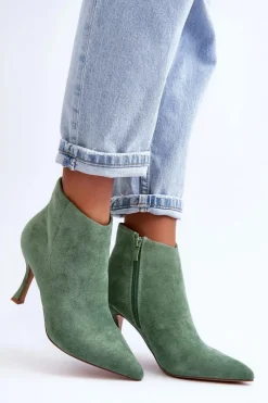 Outlet Boto Damskie Zamszowe Botki Na Szpilce Zielone Merisa