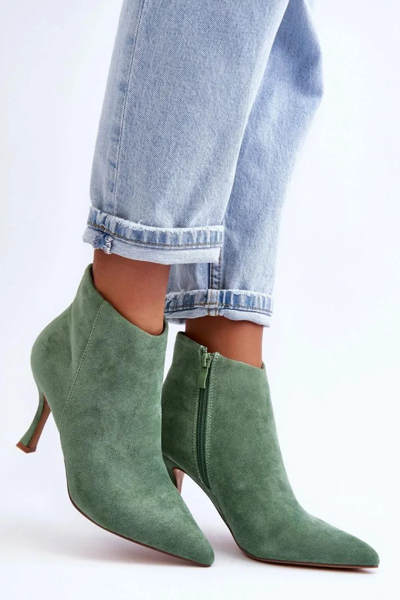 Outlet Boto Damskie Zamszowe Botki Na Szpilce Zielone Merisa