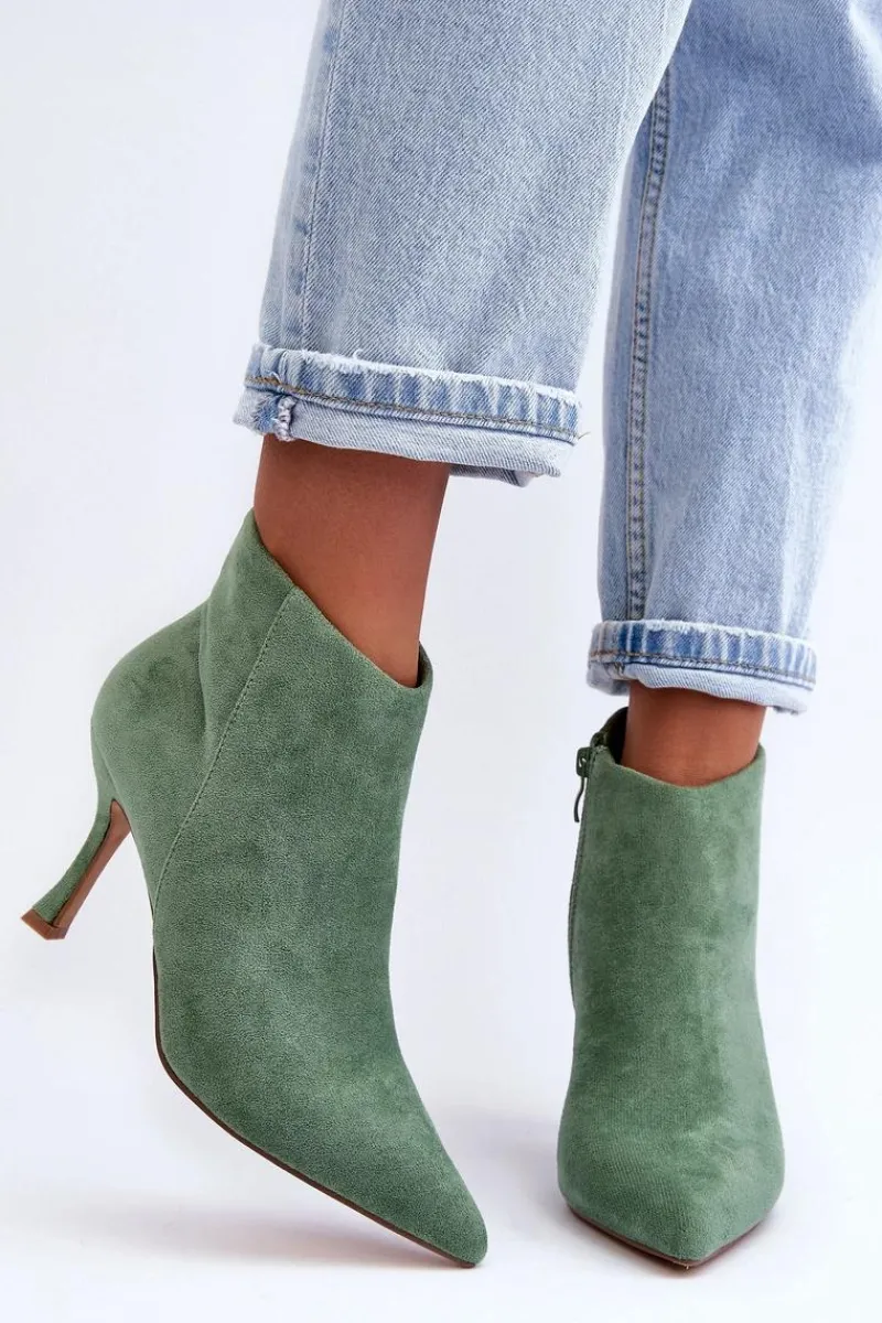 Outlet Boto Damskie Zamszowe Botki Na Szpilce Zielone Merisa