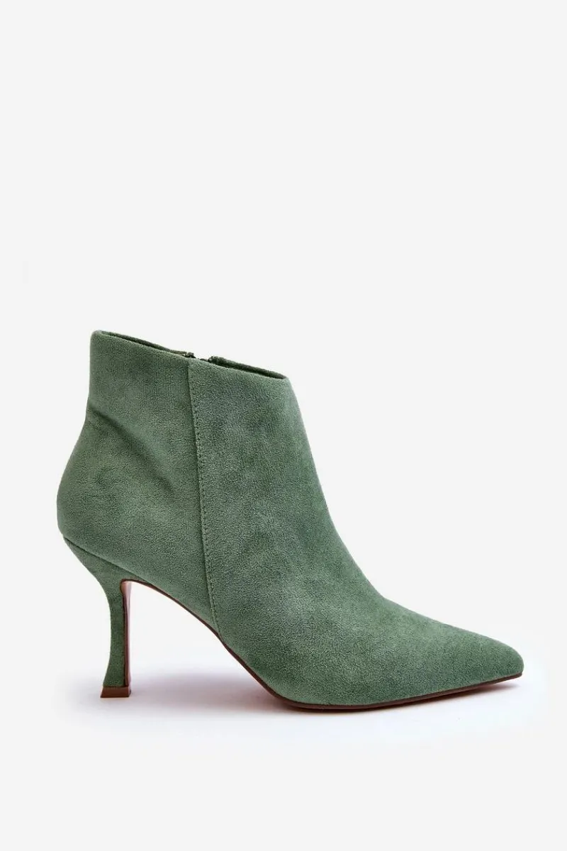 Outlet Boto Damskie Zamszowe Botki Na Szpilce Zielone Merisa