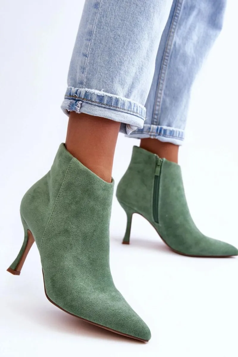 Outlet Boto Damskie Zamszowe Botki Na Szpilce Zielone Merisa