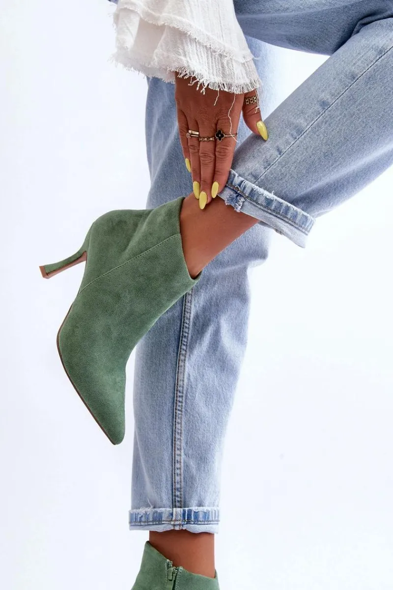 Outlet Boto Damskie Zamszowe Botki Na Szpilce Zielone Merisa