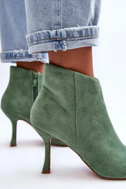 Outlet Boto Damskie Zamszowe Botki Na Szpilce Zielone Merisa