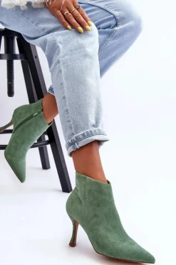 Outlet Boto Damskie Zamszowe Botki Na Szpilce Zielone Merisa