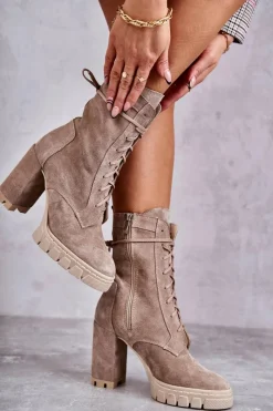 New Boto Damskie Zamszowe Botki Na Platformie Beżowe Edna