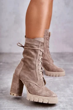 New Boto Damskie Zamszowe Botki Na Platformie Beżowe Edna