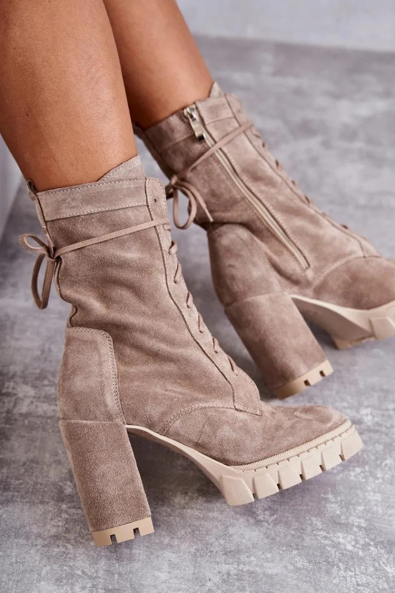 New Boto Damskie Zamszowe Botki Na Platformie Beżowe Edna