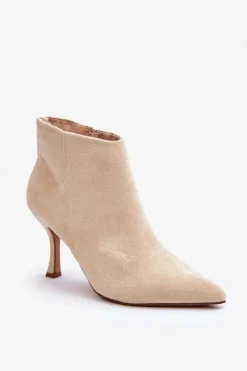 Botki Wiosenne|Brązowe I Beżowe Botki>Boto Damskie Zamszowe Botki Na Szpilce Jasnobeżowe Merisa