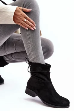 Botki Ocieplane|Czarne Botki>Evento Damskie Zamszowe Botki Na Płaskim Obcasie Czarne Keresa