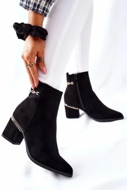 Online Boto Damskie Zamszowe Botki Na Słupku Czarne One Step