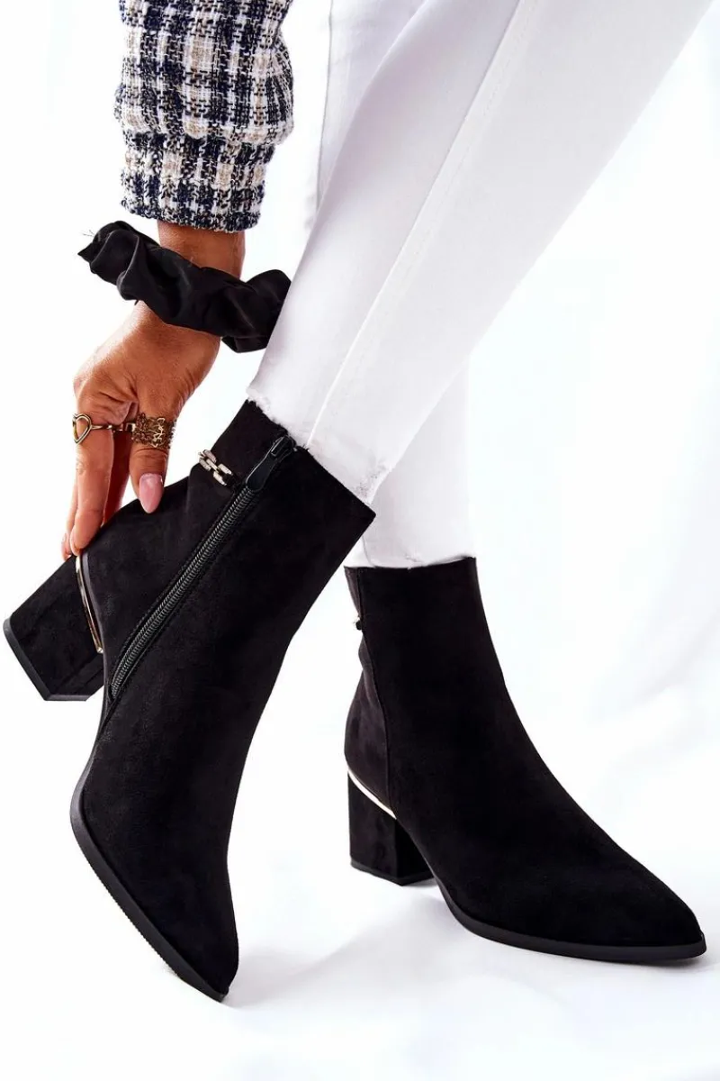 Online Boto Damskie Zamszowe Botki Na Słupku Czarne One Step