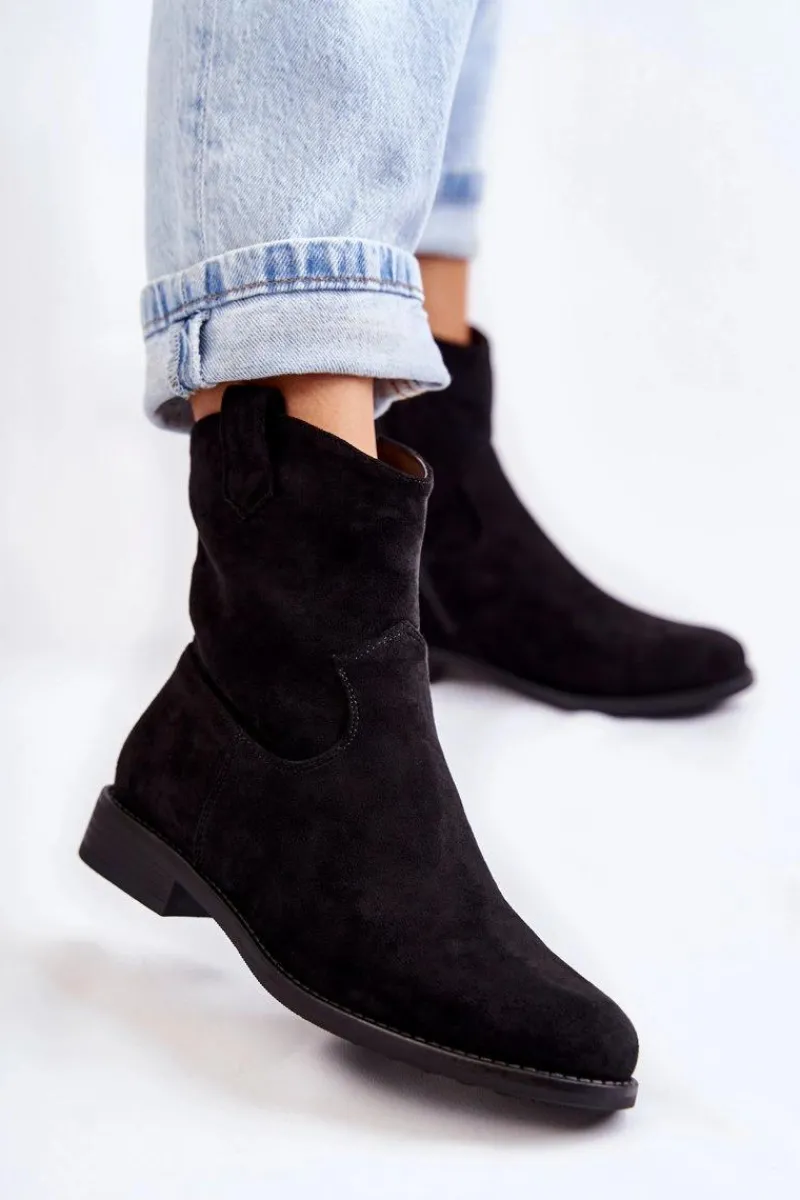 Online Damskie Zamszowe Botki Na Płaskim Obcasie Czarne Fiorenz Damskie Botki Wiosenne|Czarne Botki
