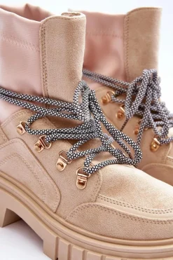 New Boto Damskie Zamszowe Botki Sznurowane Beżowe Acorn Beżowy