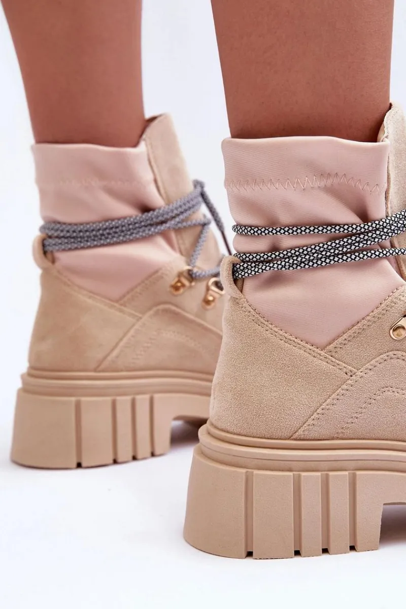 New Boto Damskie Zamszowe Botki Sznurowane Beżowe Acorn Beżowy