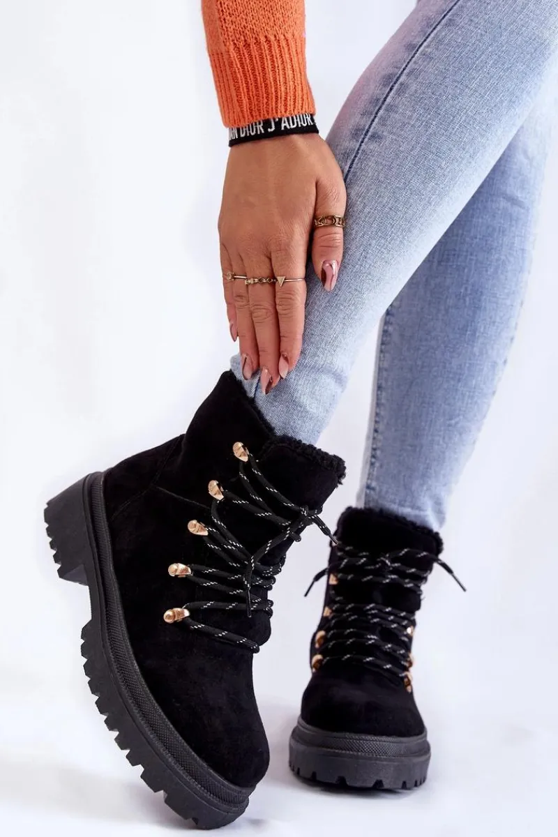 Damskie Trapery|Botki Sznurowane>Boto Damskie Zamszowe Botki Trapery Czarne Bellita