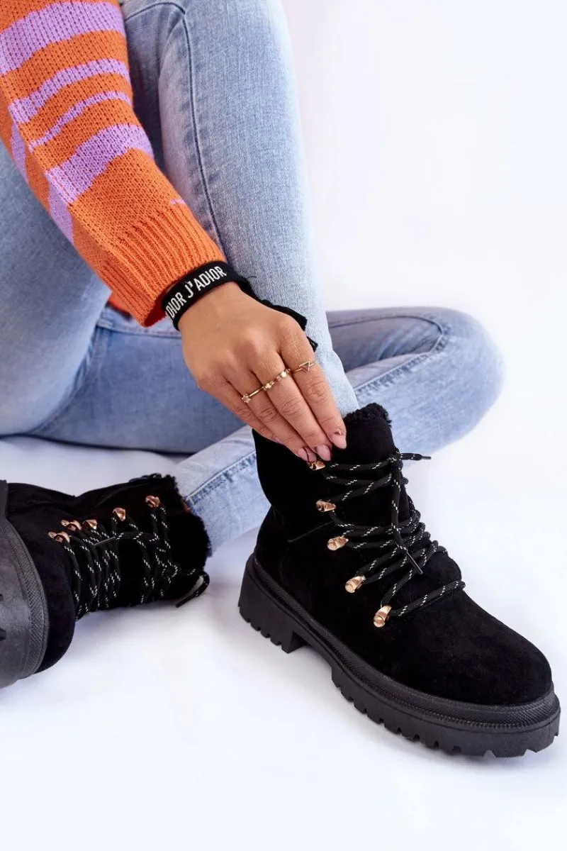 Damskie Trapery|Botki Sznurowane>Boto Damskie Zamszowe Botki Trapery Czarne Bellita