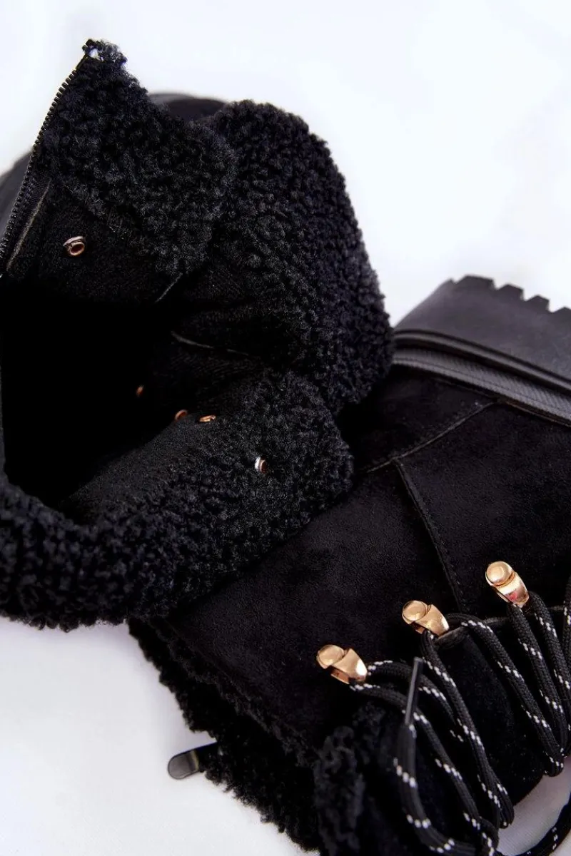 Damskie Trapery|Botki Sznurowane>Boto Damskie Zamszowe Botki Trapery Czarne Bellita