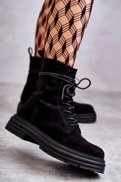 Botki Sznurowane|Czarne Botki><noscript><img width=