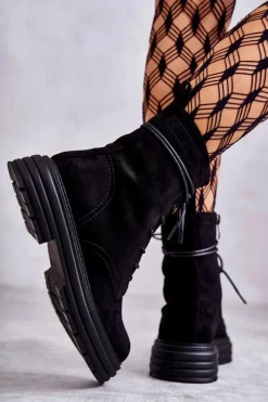 Botki Sznurowane|Czarne Botki><noscript><img width=