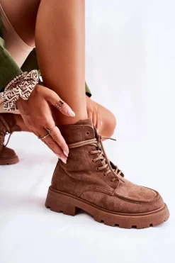 Online Damskie Zamszowe Botki Wiązane Brązowe Vanita Damskie Botki Ocieplane|Botki Sznurowane