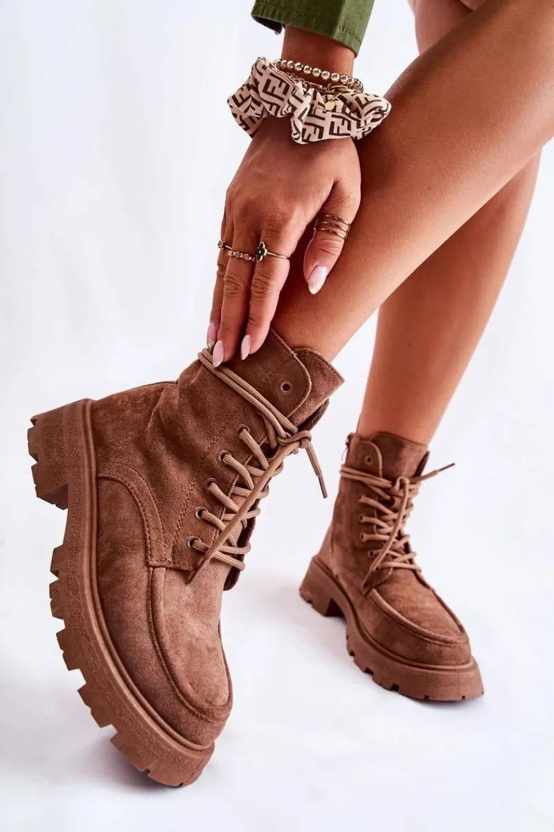 Online Damskie Zamszowe Botki Wiązane Brązowe Vanita Damskie Botki Ocieplane|Botki Sznurowane