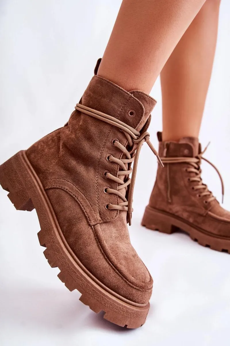 Online Damskie Zamszowe Botki Wiązane Brązowe Vanita Damskie Botki Ocieplane|Botki Sznurowane