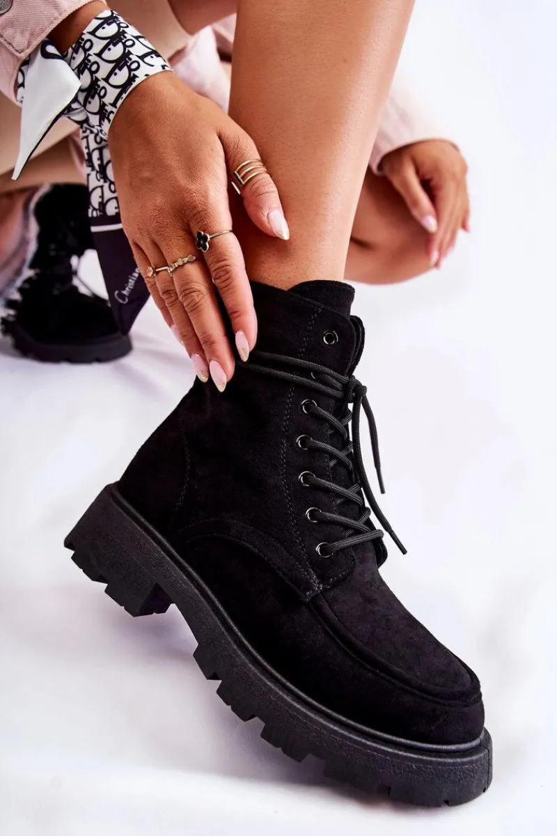 Botki Ocieplane|Botki Sznurowane>Boto Damskie Zamszowe Botki Wiązane Czarne Vanita Czarny