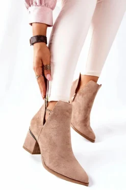 New Damskie Zamszowe Botki Z Wycięciami Khaki Noel Damskie Botki Wiosenne|Botki Na Słupku