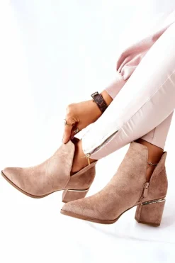 New Damskie Zamszowe Botki Z Wycięciami Khaki Noel Damskie Botki Wiosenne|Botki Na Słupku