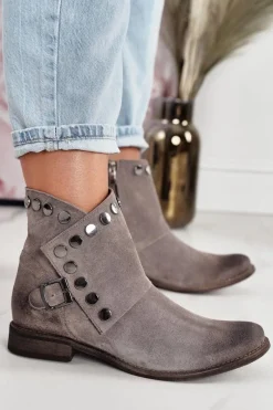 Outlet Damskie Zamszowe Botki Z Klamrą Exquisite 1198 Cappuccino Damskie Botki Wiosenne|Brązowe I Beżowe Botki