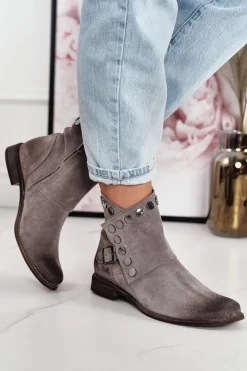 Outlet Damskie Zamszowe Botki Z Klamrą Exquisite 1198 Cappuccino Damskie Botki Wiosenne|Brązowe I Beżowe Botki