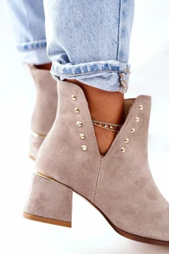 New Boto Damskie Zamszowe Botki Z Wycięciami Lewski Cappuccino 3074/B
