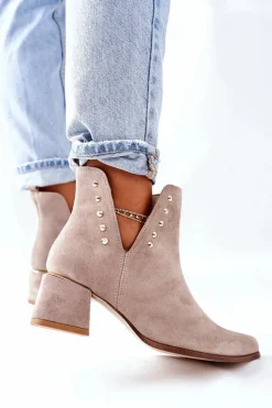 New Boto Damskie Zamszowe Botki Z Wycięciami Lewski Cappuccino 3074/B