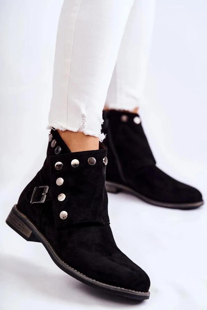 Botki Wiosenne|Czarne Botki>Damskie buty S.Barski Damskie Zamszowe Botki Z Klamrą S. Barski Czarne Merk