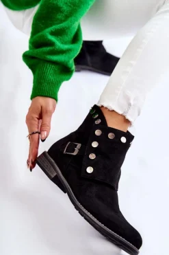 Botki Wiosenne|Czarne Botki>Damskie buty S.Barski Damskie Zamszowe Botki Z Klamrą S. Barski Czarne Merk