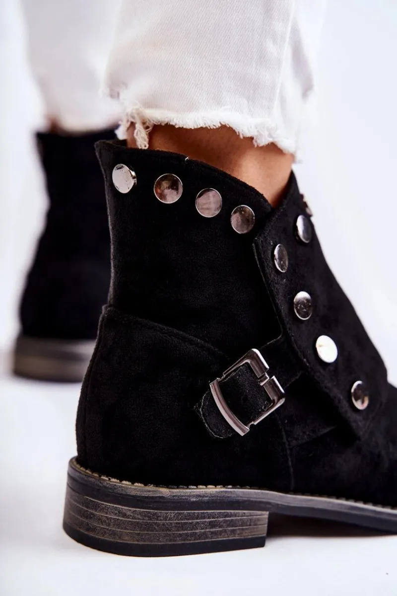 Botki Wiosenne|Czarne Botki>Damskie buty S.Barski Damskie Zamszowe Botki Z Klamrą S. Barski Czarne Merk