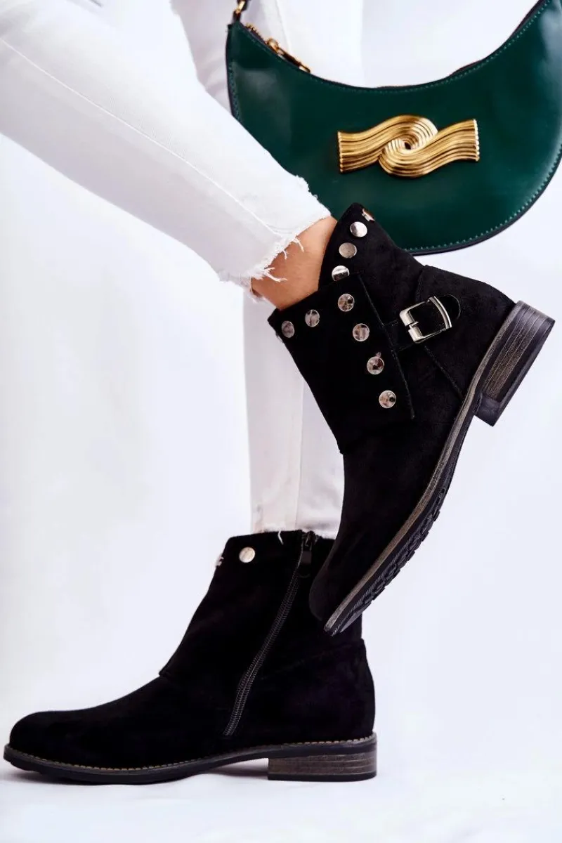 Botki Wiosenne|Czarne Botki>Damskie buty S.Barski Damskie Zamszowe Botki Z Klamrą S. Barski Czarne Merk