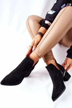 Discount Boto Damskie Zamszowe Botki Z Wycięciami Czarne Noel