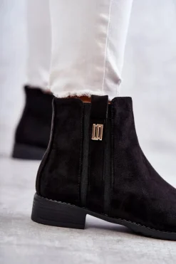 Outlet Damskie Zamszowe Botki Z Ozdobą Czarne Giana Damskie Czarne Botki|Botki Płaskie