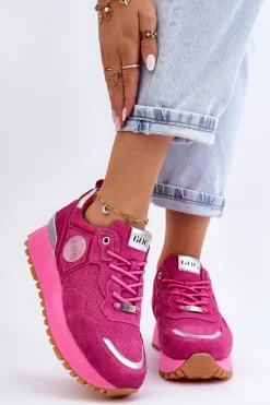 Sale GOE Damskie Zamszowe Buty Sportowe Na Platformie LL2N4002 Fuksja