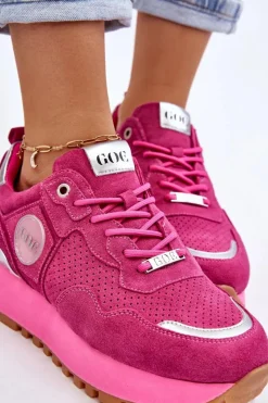 Sale GOE Damskie Zamszowe Buty Sportowe Na Platformie LL2N4002 Fuksja