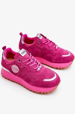 Sale GOE Damskie Zamszowe Buty Sportowe Na Platformie LL2N4002 Fuksja
