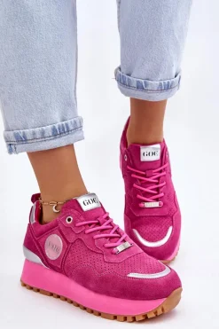 Sale GOE Damskie Zamszowe Buty Sportowe Na Platformie LL2N4002 Fuksja