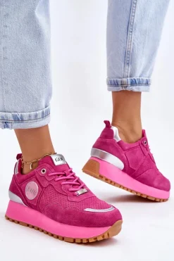 Sale GOE Damskie Zamszowe Buty Sportowe Na Platformie LL2N4002 Fuksja
