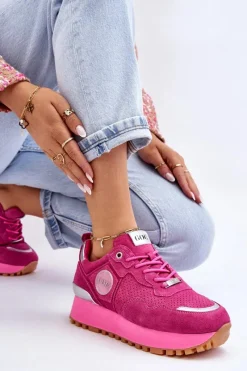 Sale GOE Damskie Zamszowe Buty Sportowe Na Platformie LL2N4002 Fuksja