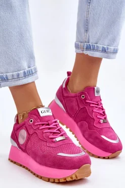 Sale GOE Damskie Zamszowe Buty Sportowe Na Platformie LL2N4002 Fuksja