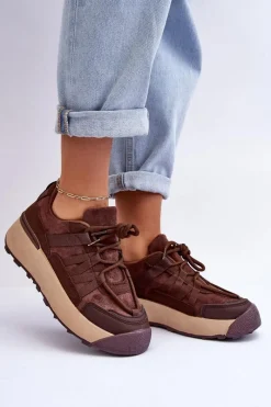 Buty Sportowe Na Platformie|Sneakersy Damskie></noscript>Boto Damskie Zamszowe Buty Sportowe Na Platformie Brązowe Rohan