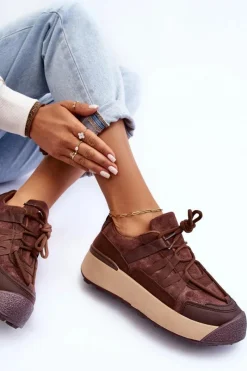 Buty Sportowe Na Platformie|Sneakersy Damskie></noscript>Boto Damskie Zamszowe Buty Sportowe Na Platformie Brązowe Rohan