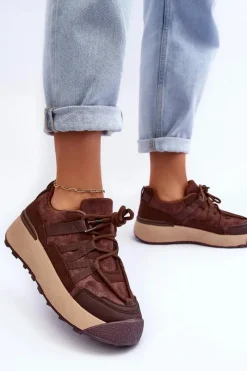 Buty Sportowe Na Platformie|Sneakersy Damskie></noscript>Boto Damskie Zamszowe Buty Sportowe Na Platformie Brązowe Rohan
