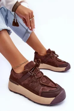 Buty Sportowe Na Platformie|Sneakersy Damskie></noscript>Boto Damskie Zamszowe Buty Sportowe Na Platformie Brązowe Rohan
